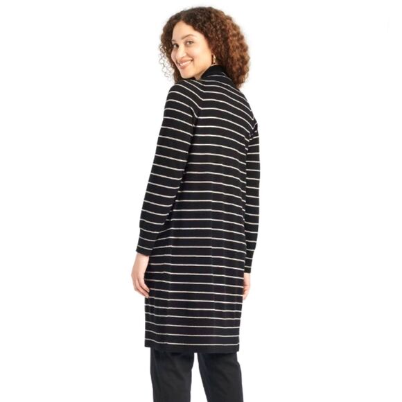 A New Day Women's Duster Cardigan- Black & Taupe Stripe Small - Picture 2 of 4
